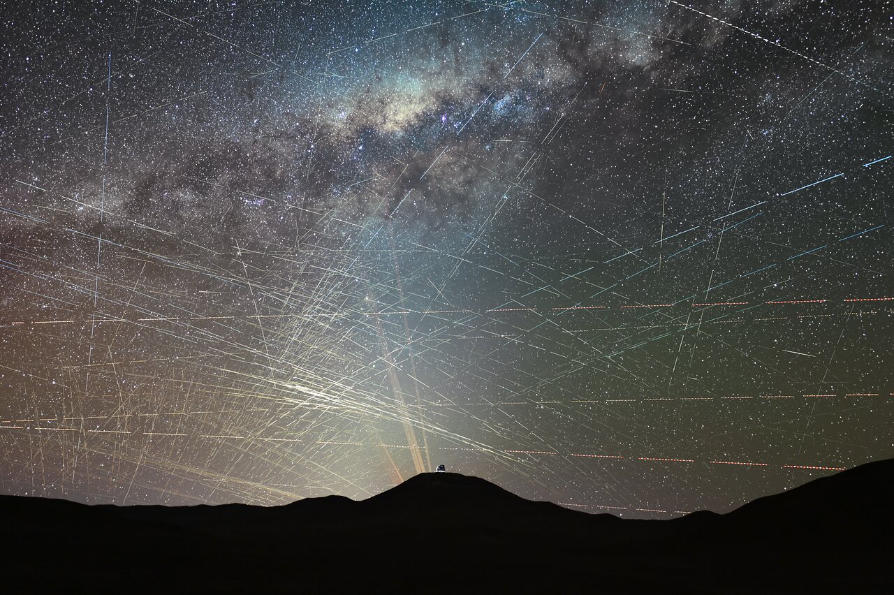 One hour of satellites over the northern Atacama Desert in Chile (October 2025).