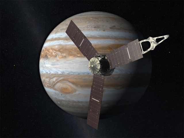 Artist concept of the Juno spacecraft at Jupiter